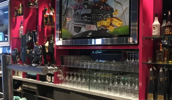 Custom Artwork Behind Bar & Pendant Lights in Balwyn